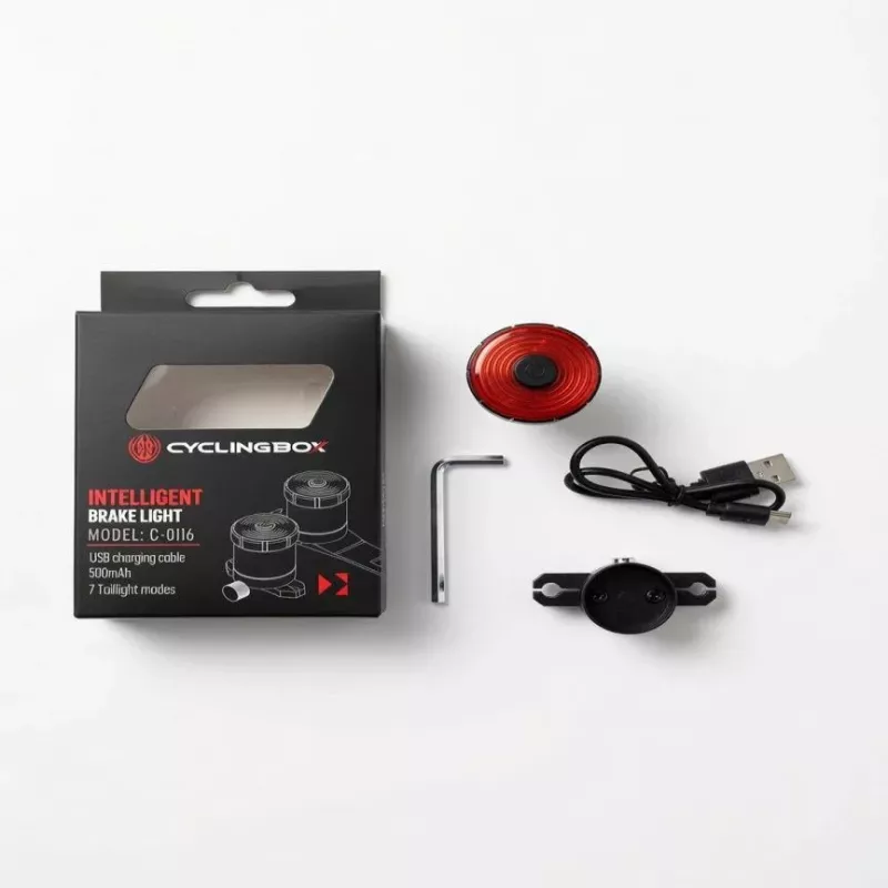 iLike Smart USB Rechargeable Bike Tail Light su stabdžių jutikliu, 7 apšvietimo režimai, IPX5 atsparus vandeniui, aliumininis dviračio galinis žibintas, tvirtinimas prie sėdynės bėgelio