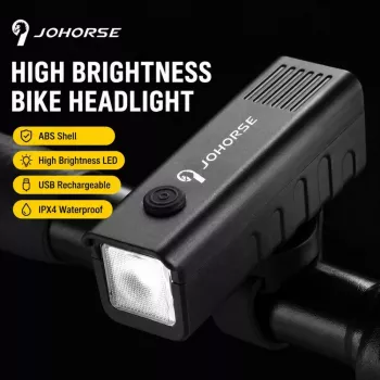 iLike JOHORSE USB įkraunamas dviračio priekinis žibintas, didelio ryškumo LED, IPX4 atsparus vandeniui, ABS korpusas, lengvas tvirtinimas prie vairo