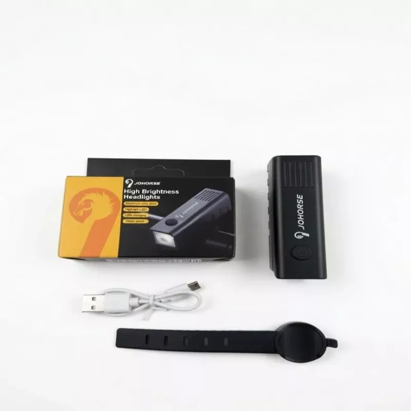 iLike JOHORSE USB įkraunamas dviračio priekinis žibintas, didelio ryškumo LED, IPX4 atsparus vandeniui, ABS korpusas, lengvas tvirtinimas prie vairo