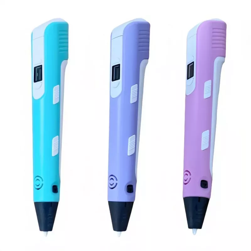 iLike 3D Pen-3 su LCD ekranu ir 10 trafaretų mėlyna + PLA gijos rinkinys: 20 spalvų po 10 metrų (iš viso 200 metrų) rožinė