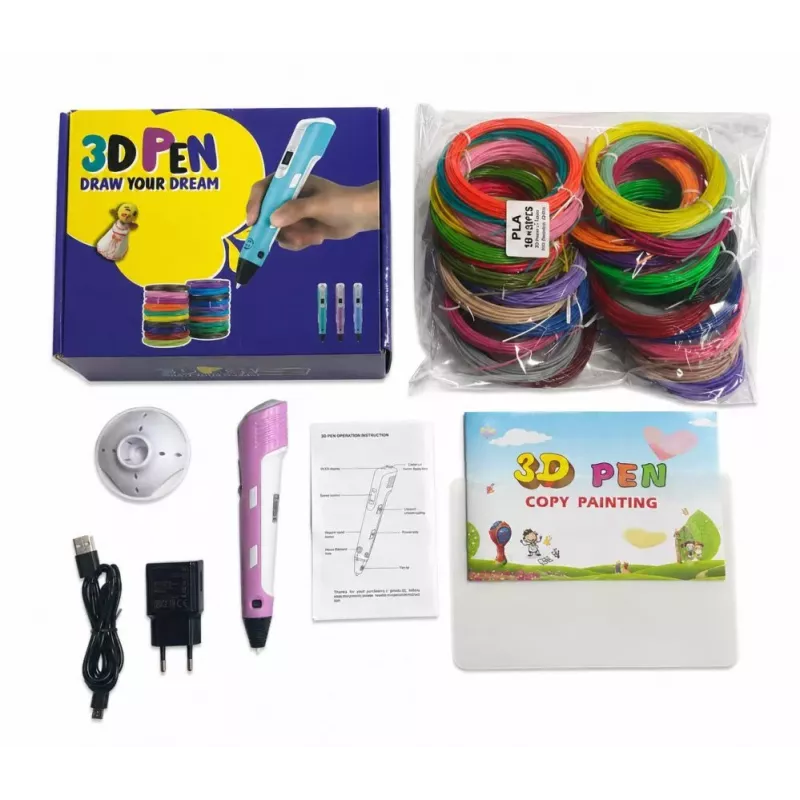 iLike 3D Piešimo rašiklis vaikams su 150 pėdų PLA gijų papildymais, 30 spalvų, violetinis