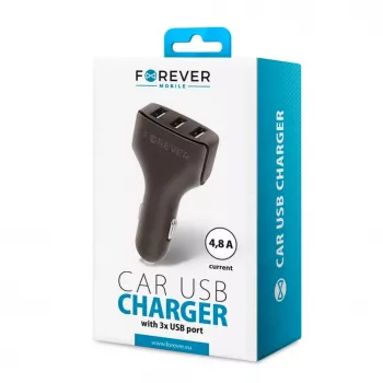 “Forever” Universalus trigubas USB automobilinis įkroviklis CC-05 4.8A juodas