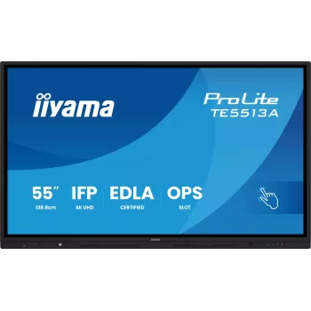 IIYAMA ProLite TE5513A-B3AG 55 inch 4K UHD IPS IR Touch Display 20-Point Multi-Touch 350cd/m² 8ms HDMI DP USB-C VGA LAN RS232 Speakers VESA 400x400 Black
