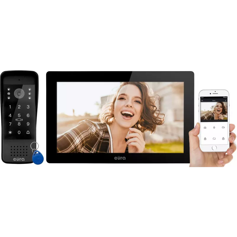 EURA VDP-86A3 10 colių juodas vaizdo domofono monitorius su Tuya Smart App