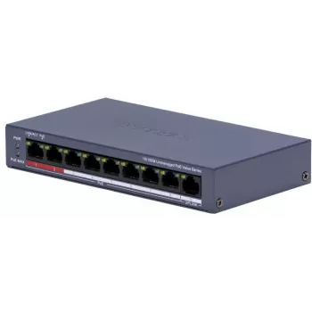 Hikvision DS-3E0109P-E/M(C) 9-Portų Fast Ethernet PoE komutatorius, 8 PoE prievadai, 65W biudžetas, nevaldomas