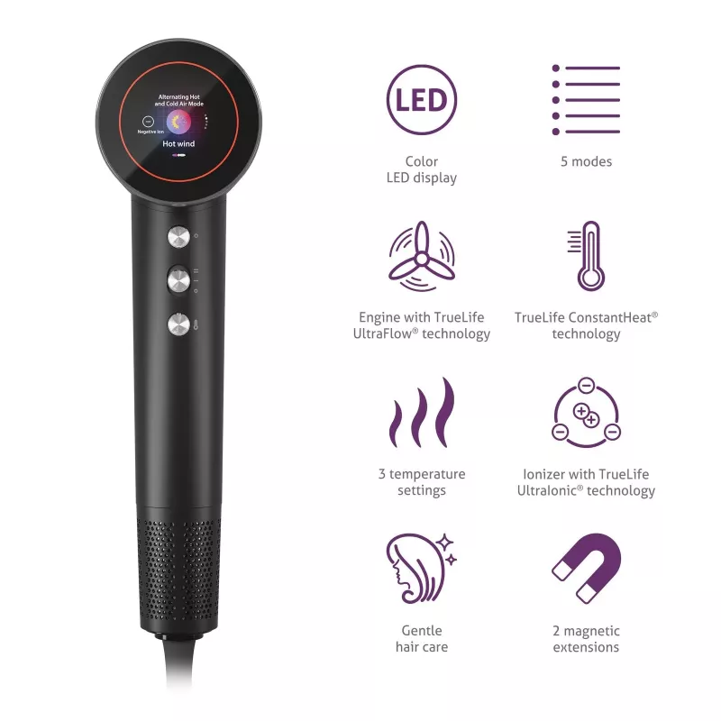 TLF TrueLife HairDryer D9 Plaukų Džiovintuvas 1600 W Juodas