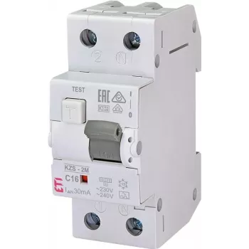 ETI liekamosios srovės grandinės pertraukiklis 2P 16A 30mA AC tipo KZS-2M automatinis