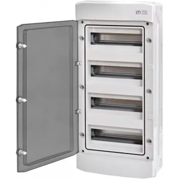 ETI ECH-48PT-S Plastikinis skirstomųjų įrenginių korpusas 48 moduliai 4x12M N+PE IP65 Dūminės durelės Baltas 1500V DC