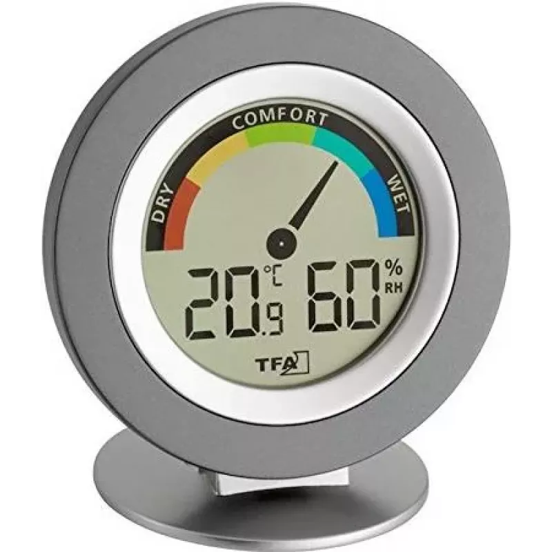 TFA 30.5019 Thermo-Hygrometer COSY – Skaitmeninis vidaus termometras ir drėgmės matuoklis su MAX/MIN atmintimi, komforto zonos indikatoriumi, LCD ekranu, baltas