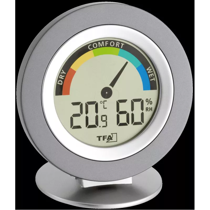 TFA 30.5019 Thermo-Hygrometer COSY – Skaitmeninis vidaus termometras ir drėgmės matuoklis su MAX/MIN atmintimi, komforto zonos indikatoriumi, LCD ekranu, baltas