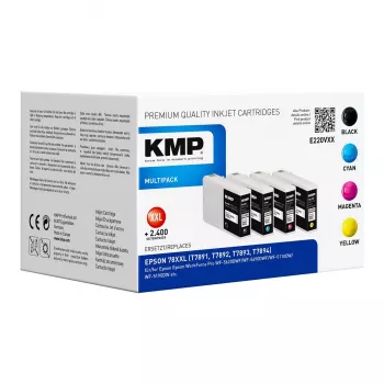 KMP MULTIPACK E220VXX – 4 vnt. komplektas – didelės išeigos – juoda, geltona, žydra, raudona – suderinamos rašalo kasetės (alternatyva Epson T7891, T7892, T7893, T7894) – skirtos Epson WorkForce Pro WF-5110DW, WF-5190DW, WF-5620DWF, WF-5690DWF