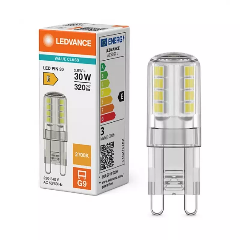 OSRAM LED PIN G9 2,6W 827 Clear G9 LED lempa su kištukiniu pagrindu
