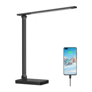 Lepro 310004 rašomasis stalinis šviestuvas (juodas) – LED jutiklinis valdymas su USB įkrovimu, 10W, 400 liumenų, 5 spalvų temperatūros, 7 ryškumo lygiai, 60 min. laikmatis, akių apsauga be mirgėjimo