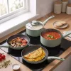 Progress BW14255G Neutrals 5 dalių keptuvių rinkinys – kaltas aliuminis, akmens efekto nelipni danga, tinka indukcijai