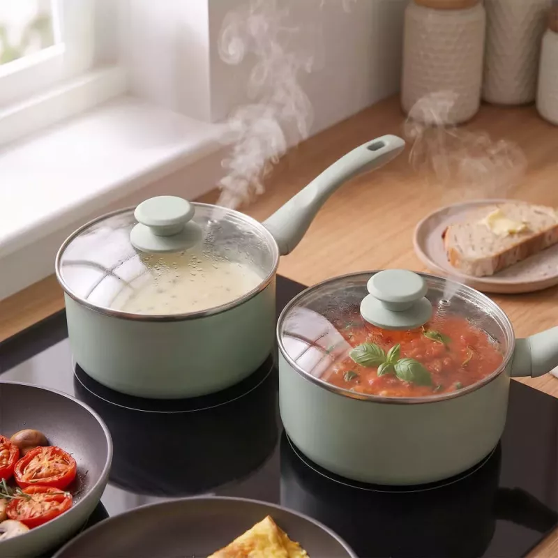 Progress BW14255G Neutrals 5 dalių keptuvių rinkinys – kaltas aliuminis, akmens efekto nelipni danga, tinka indukcijai