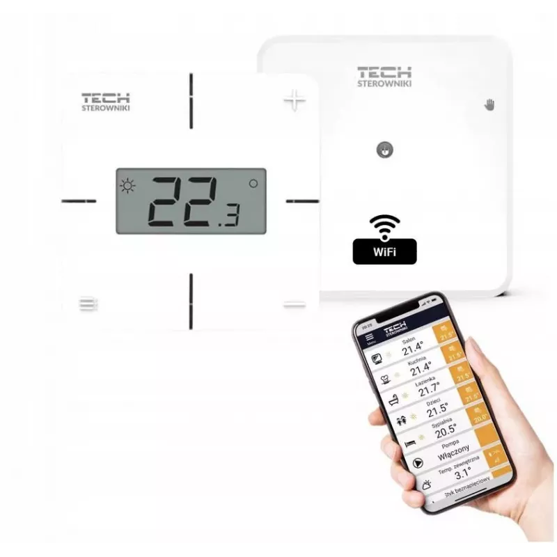 Belaidis patalpos temperatūros reguliatorius TECH Sterowniki T-2x Wi-Fi, baltas