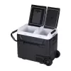 HCALORY P50M+ automobilinis šaldytuvas su Bluetooth, 50L, -20°C iki +20°C, DC 12/24V ir AC 100-240V, 60W, R134a, LCD ekranas, programėlės valdymas, akumuliatoriaus apsauga, ratukai, ištraukiama rankena, LED šviesa, USB prievadas, CE/RoHS/FCC