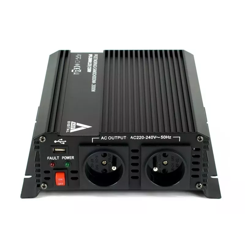 AZO Digital 12 VDC / 230 VAC Automotive Inverter IPS-2000 2000W gryna sinusinė banga