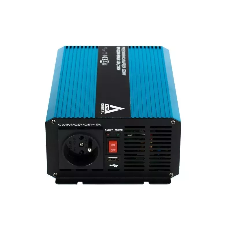 AZO Digital 12 VDC / 230 VAC grynojo sinuso bangos keitiklis 1200W IPS-1200S