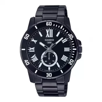 CASIO MTPVD200B1BUD Vyrų analoginis kvarcinis laikrodis 45 mm nerūdijančio plieno juoda jonų danga