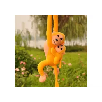 LEAN TOYS Mascot Plush Monkey with Baby, Yellow 90 cm