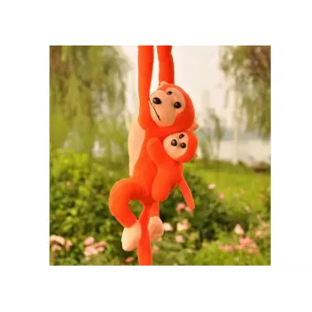 LEAN TOYS Mascot Plush Monkey su Mažyliu, Oranžinė 90 cm