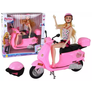LEAN TOYS Lėlė ant rožinio paspirtuko su judančiomis dalimis