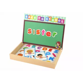 LEAN TOYS Edukacinis magnetinis dėlionės rinkinys su daugiafunkcine lenta, 100–120 dalių, gyvūnų tema, dvipuse balta ir juoda lenta, medine dėže, nuo 3 metų