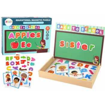 LEAN TOYS Edukacinis magnetinis dėlionės rinkinys su daugiafunkcine lenta, 100–120 dalių, gyvūnų tema, dvipuse balta ir juoda lenta, medine dėže, nuo 3 metų