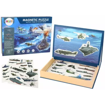 LEAN TOYS Educational Magnetic Puzzle Set - Military Ship Motif, 30 Pieces, Wooden, Ages 3+