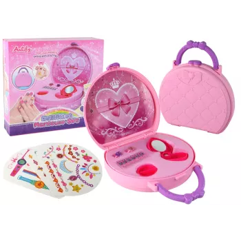LEAN TOYS Grožio rinkinys lagaminėlis su aksesuarais, žiedais ir tatuiruotėmis