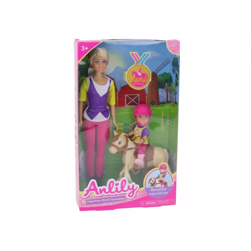 LEAN TOYS Anlily lėlių rinkinys su vaiku ir poniu, žirgų ūkis