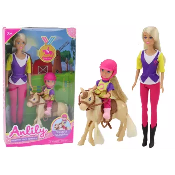 LEAN TOYS Anlily lėlių rinkinys su vaiku ir poniu, žirgų ūkis