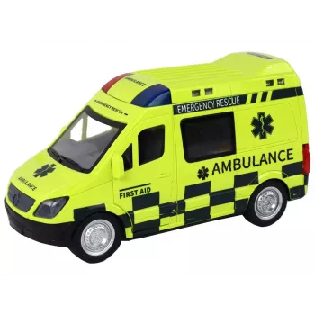 LEAN TOYS valdomas geltonas greitosios pagalbos automobilis su šviesomis