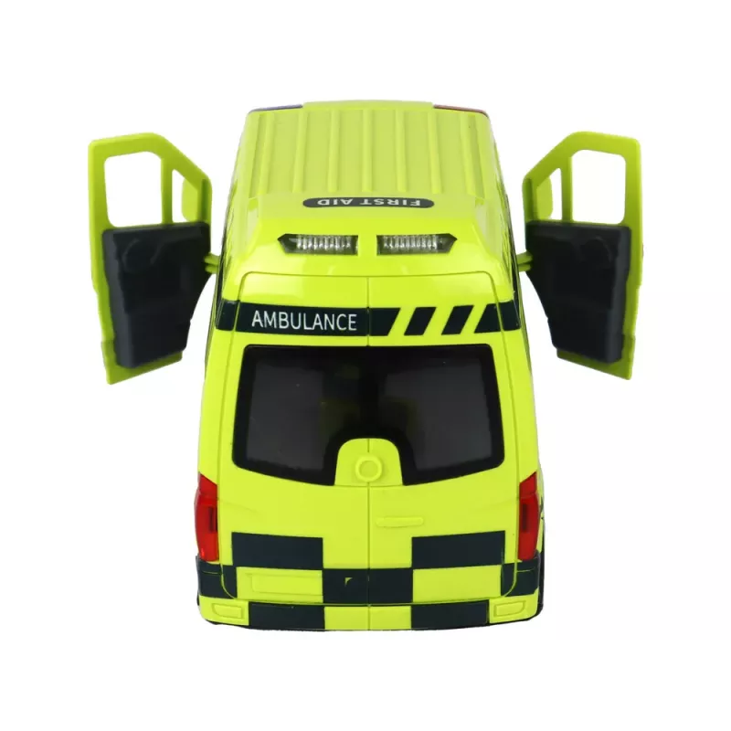 LEAN TOYS valdomas geltonas greitosios pagalbos automobilis su šviesomis