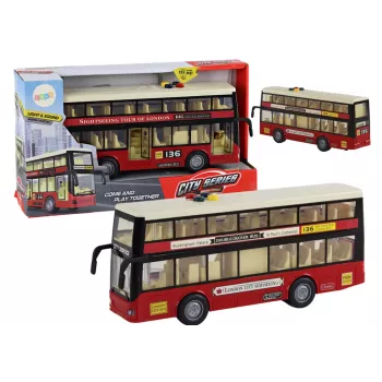 LEAN TOYS Double Decker City Bus Lights Sounds Red 1:16