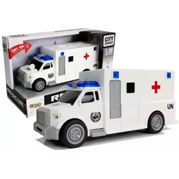 LEAN TOYS Auto Ambulance su trinties pavara balta 1:20 su garsu