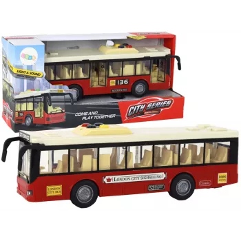 LEAN TOYS baterijomis maitinamas autobusas su šviesomis ir garsais - raudonas miesto 1:16