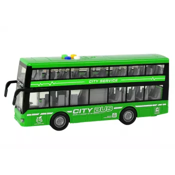 LEAN TOYS Baterijomis Varomas Dviaukštis Autobusas su Šviesomis, Garsais ir Frikcine Pavara – Žalias