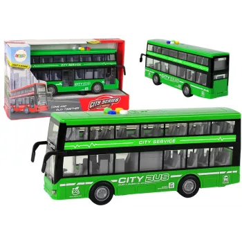 LEAN TOYS Baterijomis Varomas Dviaukštis Autobusas su Šviesomis, Garsais ir Frikcine Pavara – Žalias