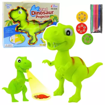 LEAN TOYS T-Rex Dinozaurų projektorius piešimui ir spalvinimui, 18 paveikslėlių, 2-in-1 žymekliai