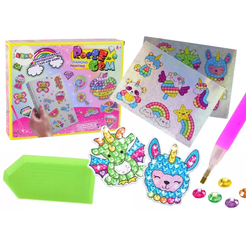 LEAN TOYS „Pasidaryk pats“ deimantinių lipdukų rinkinys – įvairūs raštai, spalvingi lipdukai