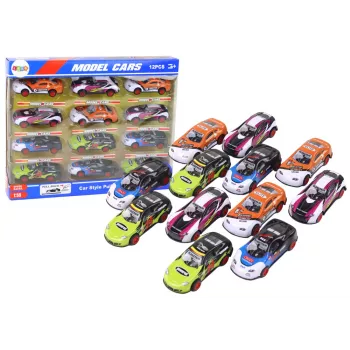 LEAN TOYS Sportinių automobilių rinkinys 1:55 su inercine pavara, 12 spalvingų vienetų