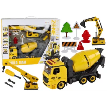 LEAN TOYS Construction Vehicles Sound Light 1:12 DIY Concrete Mixer Crane Excavator