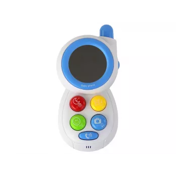LEAN TOYS mėlynas vaikiškas interaktyvus telefonas su šviesomis, garsais ir veidrodėliu