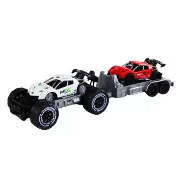 LEAN TOYS Rinkinys: Baltas visureigis, raudonas sportinis automobilis, vilkikas