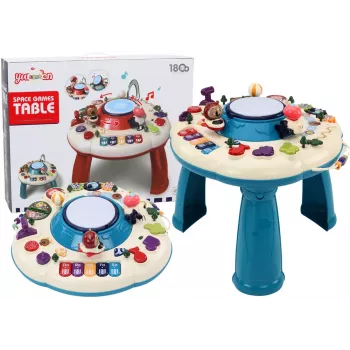 LEAN TOYS Interaktyvus edukacinis staliukas-panelė su pianinu ir būgnais, mėlyna
