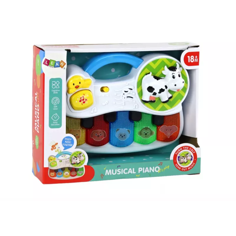 LEAN TOYS Mažas pianinas vaikams su gyvūnų garsais, šviesomis ir melodijomis