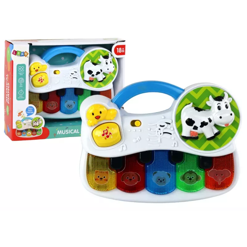 LEAN TOYS Mažas pianinas vaikams su gyvūnų garsais, šviesomis ir melodijomis