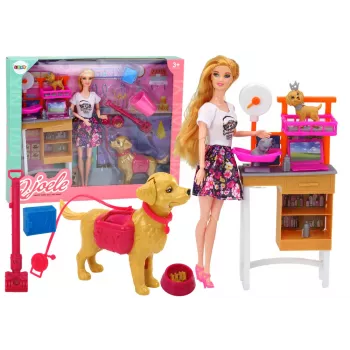 LEAN TOYS Lėlių rinkinys su šunimis, kate ir veterinaro aksesuarais